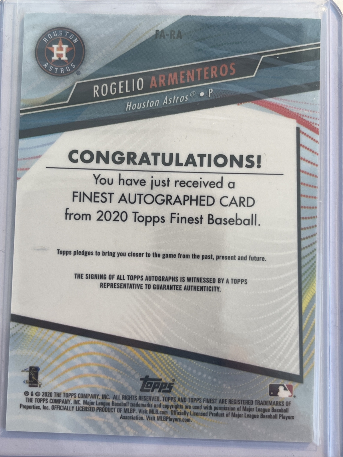 2020 Topps Finest Auto Blue Refractor #FA-RA Rogelio Armenteros RC 019/150 - Image 3