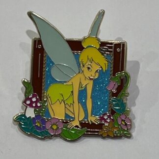 Disney Tinkerbell Floral Frame Pin Peter Pan Portrait Glitter Pin (A7)