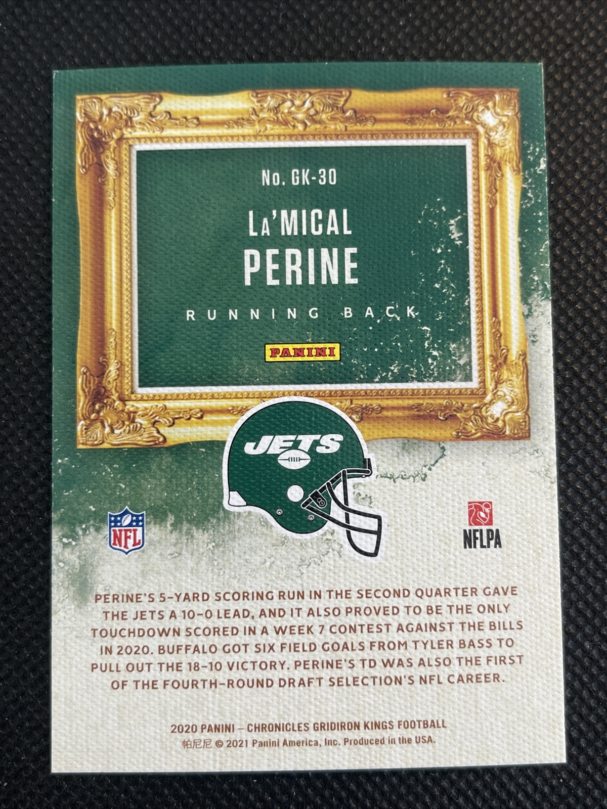 La'Mical Perine 2020 Panini Gridiron Kings TEAL Rookie #30 Chronicles Parallel - Image 3