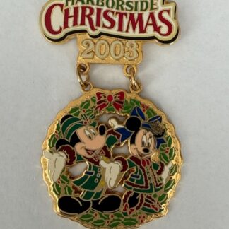 TDR Harborside Christmas 2003 Mickey & Minnie Mouse Wreath Dangle Disney Pin F9