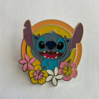 Disney Stitch Floral Circle Round Frame Glitter Pin Flowers F4