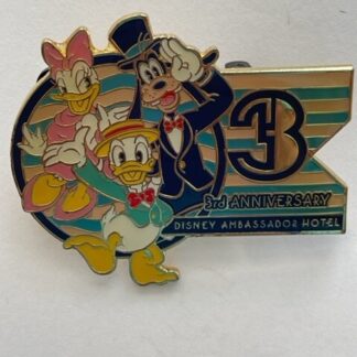 Japan Tokyo TDL Ambassador Hotel 3rd Anniversary Donald Daisy & Goofy Pin (C6)