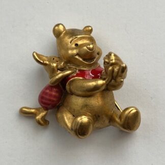 Vintage Piglet Pooh Frog Goldtone Brooch Winnie The Pooh Disney Pin (A8)