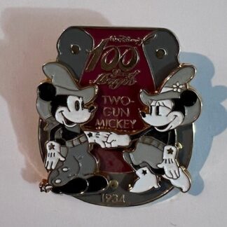 Disney Japan Two Gun Minnie Mickey 100 Years Of Magic Cowboy Horseshoe Pin (D1)