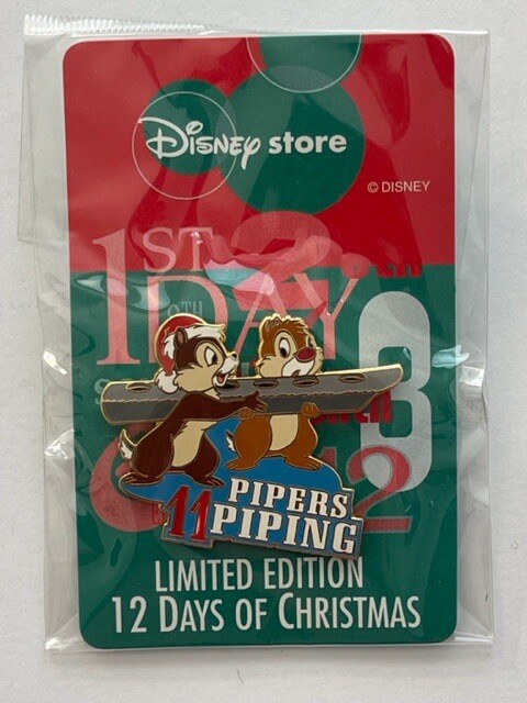 JDS Chip & Dale 11 Pipers Piping Twelve Days Of Christmas Disney Pin (B)
