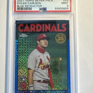 2021 Topps Chrome Silver Pack Blue Refractor DYLAN CARLSON Rookie /150 PSA 9