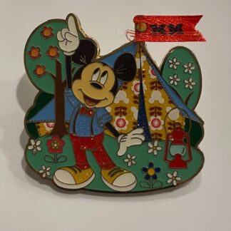 HKDL Hong Kong Camping Mickey Mouse Tent Flowers Trees Disney Pin (B2)