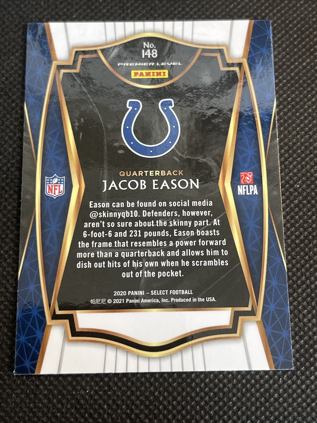 2020 SELECT PREMIER #148 JACOB EASON RC INDIANAPOLIS COLTS - Image 3