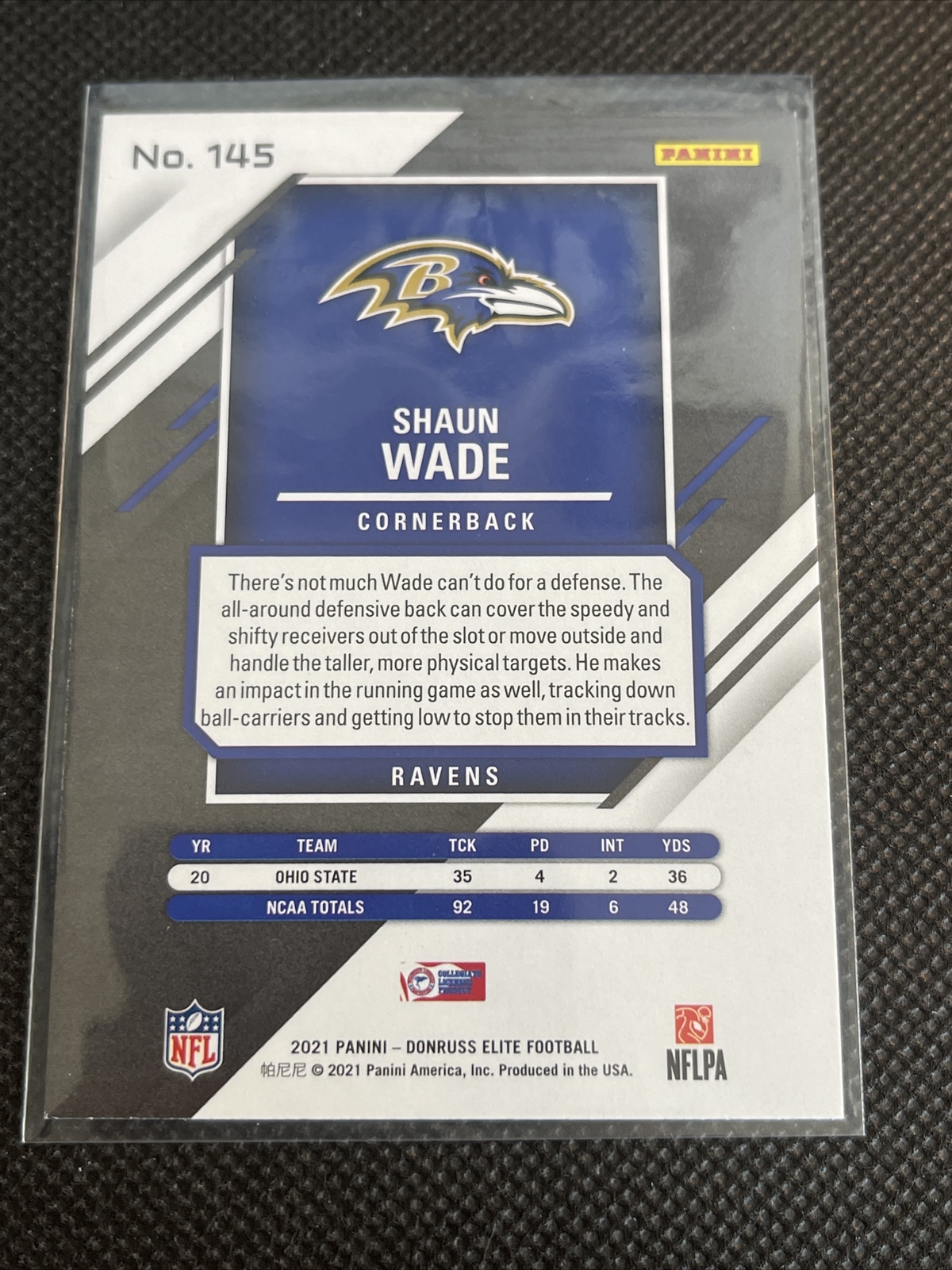 2021 Donruss Elite Football Shaun Wade RC Green Foil #145 Baltimore Ravens - Image 3