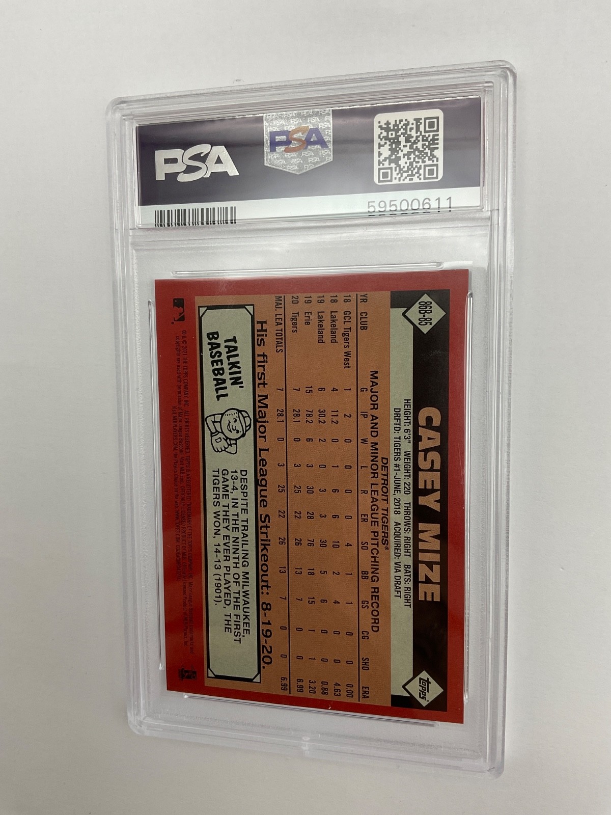 2021 Topps 35th Anniversary #86B-85 Casey Mize RC PSA 10 Tigers Rookie - Image 2
