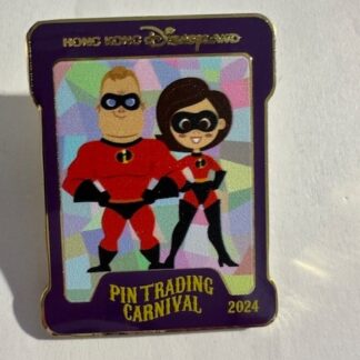 HKDL Mr Mrs Incredible Game Card Pin Trading Carnival 2024 Disney Pin E7