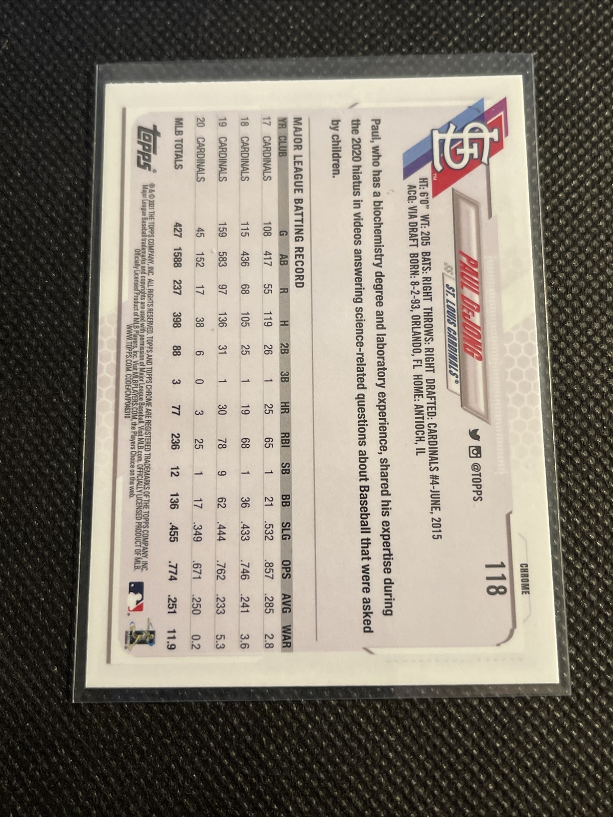 Paul Dejong 2021 Topps Chrome Pink Refractor Parallel SP - Image 3