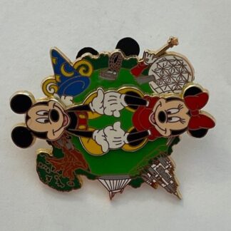WDW WALT DISNEY WORLD 2004 4 PARK SPINNER PIN WITH MICKEY AND MINNIE MOUSE (D1)