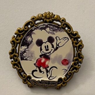 Disney HKDL Hong Kong Disneyland Sketch Mickey Mouse Pin Gold Oval Frame (A6)