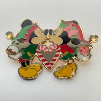 Disney Mickey Minnie Kissing Candy Cane Heart Holdiay Christmas Pin Aldi G2