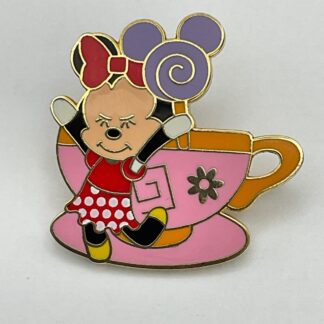Disney Minnie Mouse Teacup Pin Purple Swirl Lollipop Red Polka Dot Skirt G6