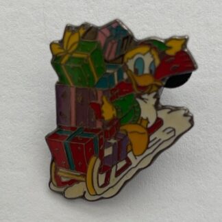 Disney Rare Donald Duck Riding Sled Merry Holiday Christmas Presents Pin (C7)