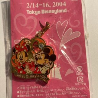 TDL Tokyo 2004 Valentines Day Mickey Minnie Hearts Keychain Lanyard  (B)