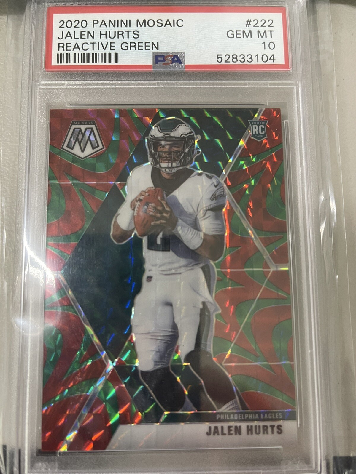 2020 MOSAIC Jalen Hurts REACTIVE GREEN PRIZM RC PSA 10 GEM MINT