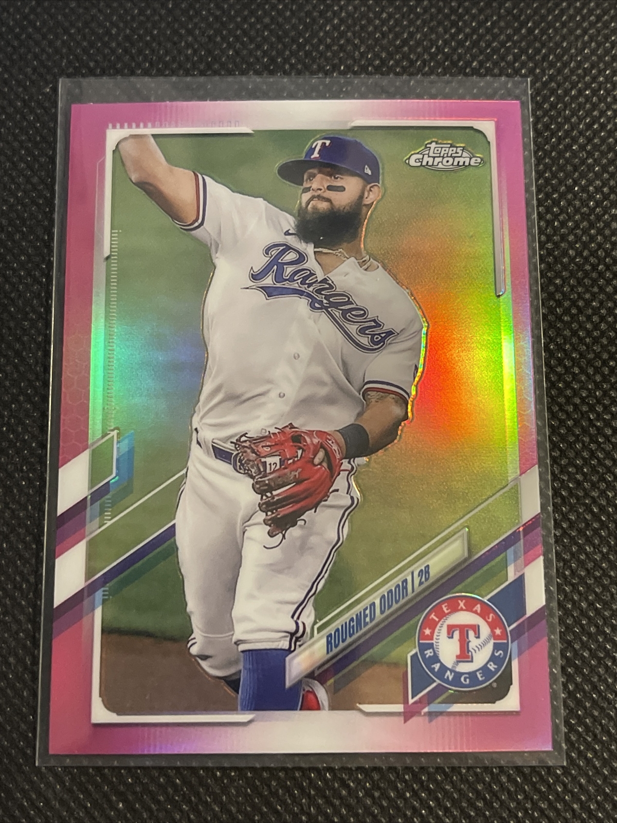 2021 Topps Chrome Pink Refractor #3 Rougned Odor - Texas Rangers