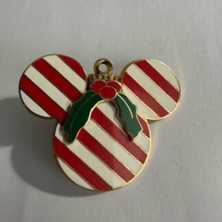 DLR - Mickey Mouse Icon Ornament - Candy Cane and Holly Disney Pin A8