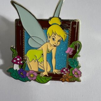 Disney Tinkerbell Floral Frame Pin Peter Pan Portrait Glitter Pin (E6)