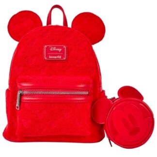 NEW w Tags Loungefly Disney MICKEY MOUSE Icon BurnOut RED Backpack + Coin Bag B