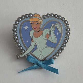 Disney Cinderella Glitter Heart Pearl Frame Pin Blue Ribbon Bow H4