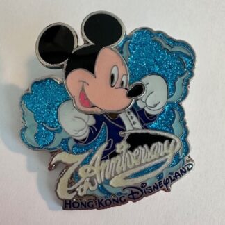 HKDL 7th Anniversary Mickey Blue Glitter LE 300 Disney Pin (D5)