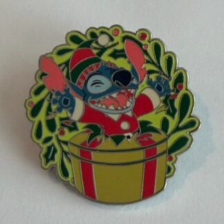 Stitch Popping Out of a Present Green Wreath Making Christmas 2024 Disney Pin H6