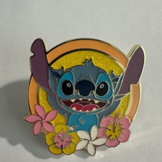 Stitch - Floral Frame - Pink Flowers - Yellow Glitter Background - Disney Pin A1