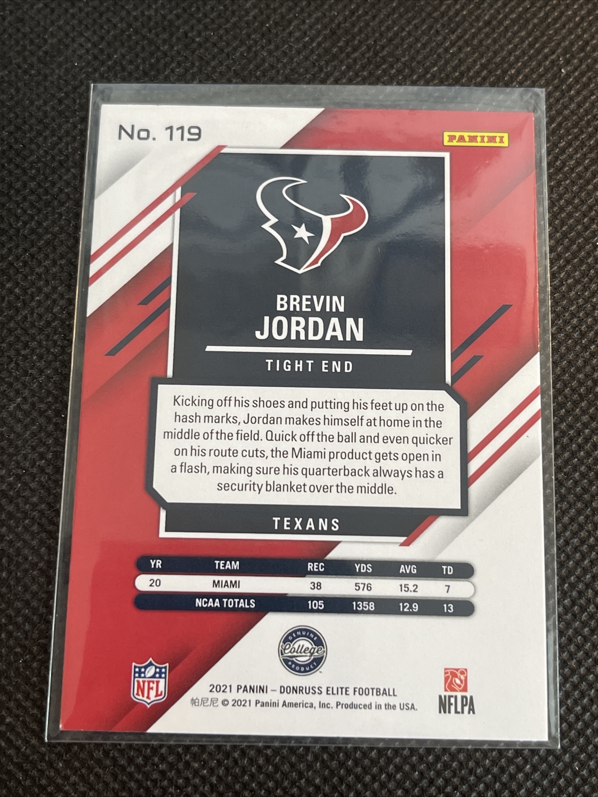 2021 Panini Donruss Elite BREVIN JORDAN #119 Rookie RC GREEN Texans - Image 3