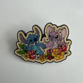 Disney Loungefly Stitch & Angel Portrait Pin Holding Hands Floral E5