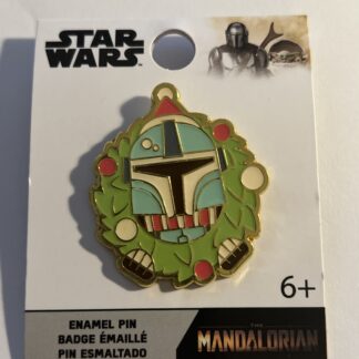 Disney Star Wars The Mandalorian Holiday Wreath Pin Mando Santa Hat B