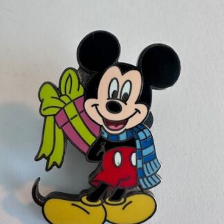 Disney Store DS Enchanted Christmas Mickey Holding Present Scarf Gift Pin (C2)