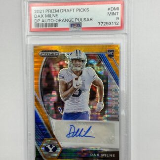 PSA 9 2021 Panini Prizm Draft Picks Collegiate Dax Milne Auto Orange Pulsar /49