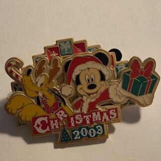 TDL Christmas 2003 Mickey & Pluto Presents Candy Cane 3D Disney Pin (A1)